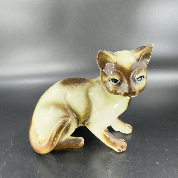 Vintage 1980s Porcelain Siamese Cat Figurine Hand Painted Japan Ceramic Figure - Picture 16 of 16